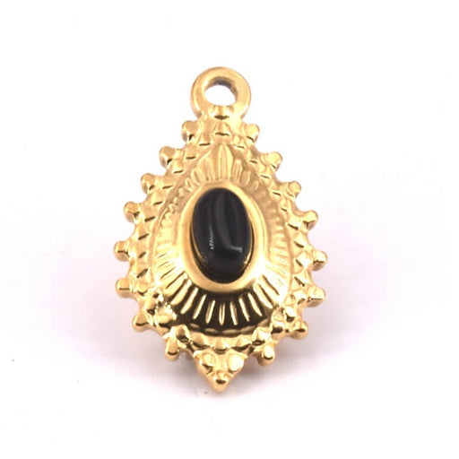 Buy Drop Pendant Steel Gold and Black Stone Cabochon 19x14mm (1)