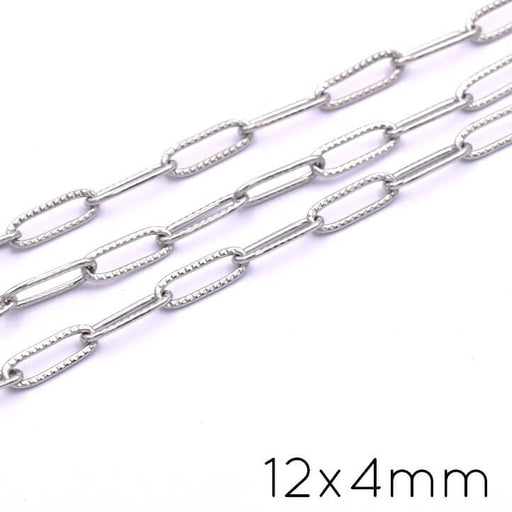 Buy Paperclip chain ribbed Stainless steel 12x4mm (50cm)