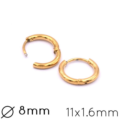 Buy Huggie hoop earrings Gold steel - 11x1.6mm (2)