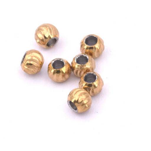 Buy Spacer bead gold steel ribbed cut - 3x2.5mm - Hole: 1.2mm (20)