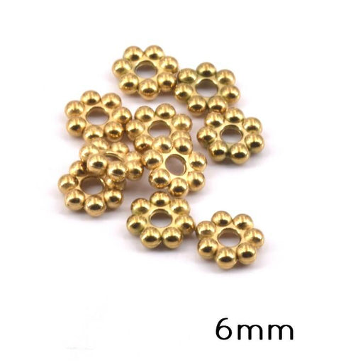 Buy Heishi bead spacer flower gold steel 6x2mm - Hole: 1.6mm (10)