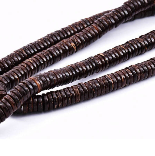 Heishi disc beads in natural coconut 7x2mm, hole: 1mm,14cm (1 strand)