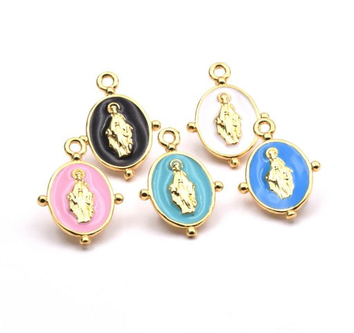 Pendant Medal Oval Virgin Email and Gold Quality 19x12mm (1)