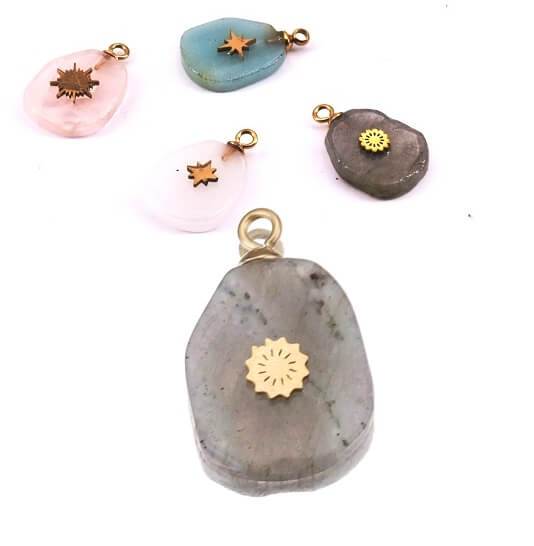 Pendant Labradorite With Flower Stainless Steel Gold 13x12mm (1)