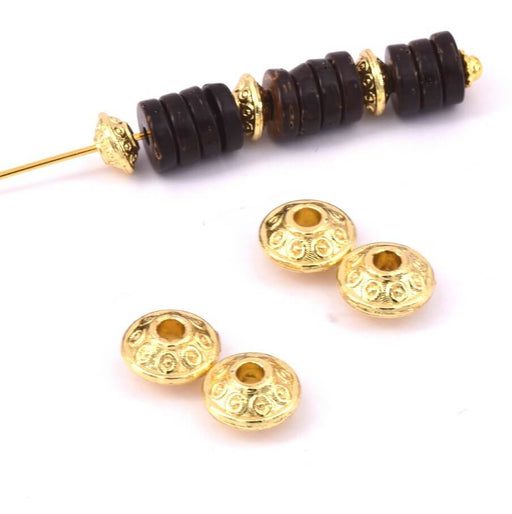 Heishi Ethnic bicone Beads Gold Plated, 6.5x3.5mm, Hole: 1.5mm (4)