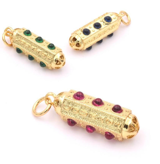 Buy Hexagonal cylinder pendant 18K gold plated, 19x7mm, red zircons (1)