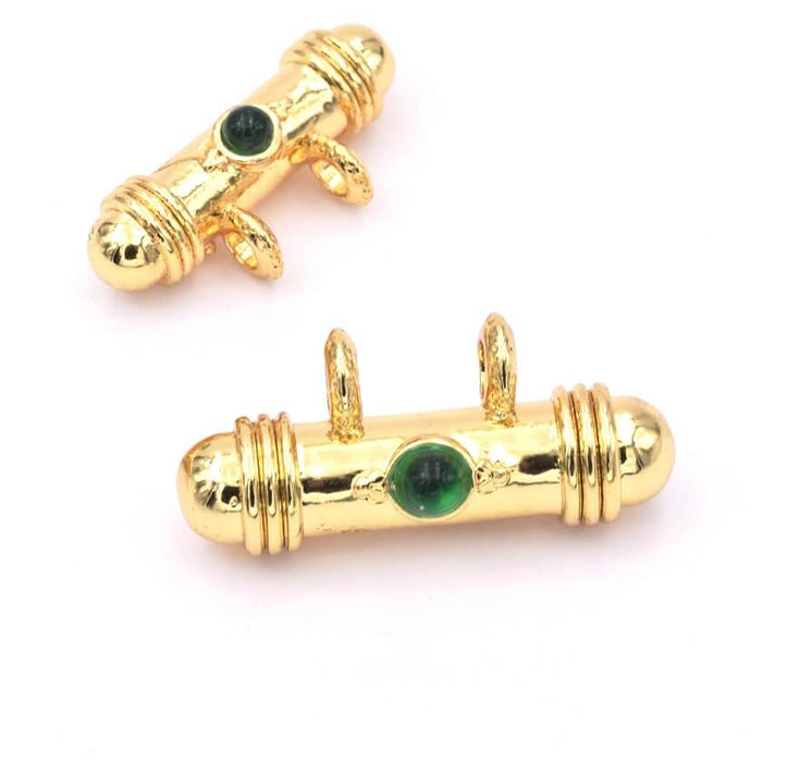 Ethnic Pendant Tube 2 Rings gold lated Green 20mm (1)