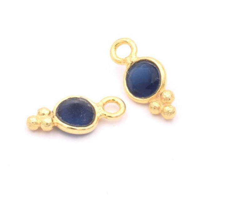 Charm Round Sapphire Set in 925 Silver Gold Plated 8x5mm (2)