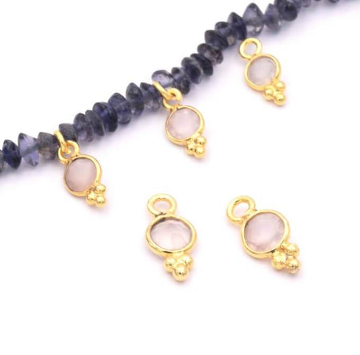 Buy Charm Round Rose Quartz Set in 925 Silver Gold Plated 8x5mm (2)