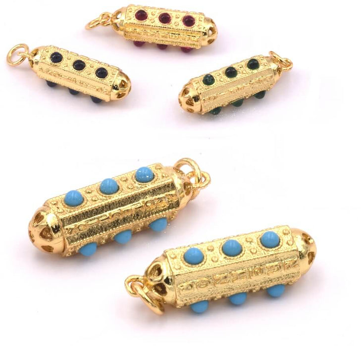 Hexagonal Cylinder Pendant, 18K Gold plated 19x7mm, Turquoise (1)