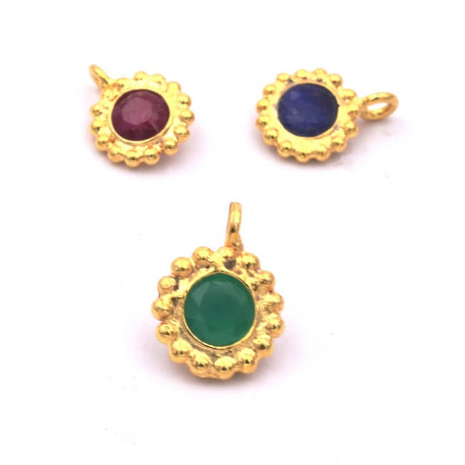 Pendant Green Onyx Round flower Set 925 Silver Gold Plated 8mm (1)