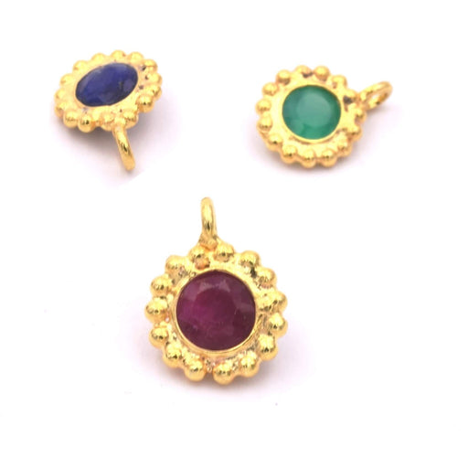 Pendant Ruby Round flower Set 925 Silver Gold Plated 8mm (1)