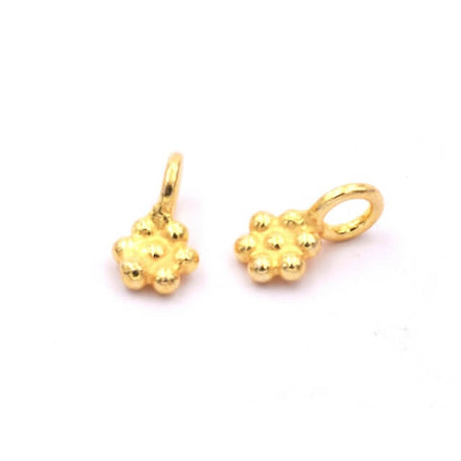 Mini Beaded Flower Charm in Sterling Silver plated gold - 5mm (2)
