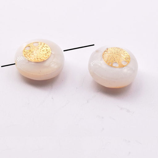 Buy Shell Flat Round Bead with Golden Tree of Life 9x3.5mm, Hole 0.8mm (2)