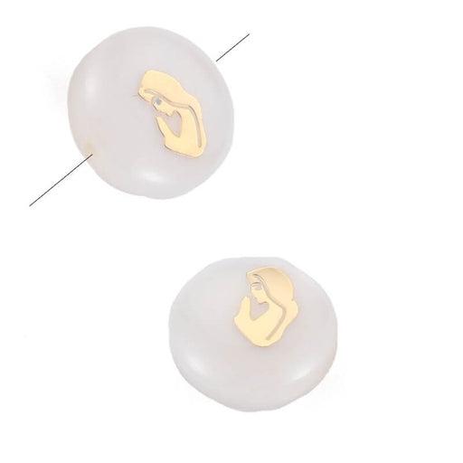 Buy Natural White shell Flat Round Bead with Golden Virgin 8x3,5mm, Hole 0.7mm (2)