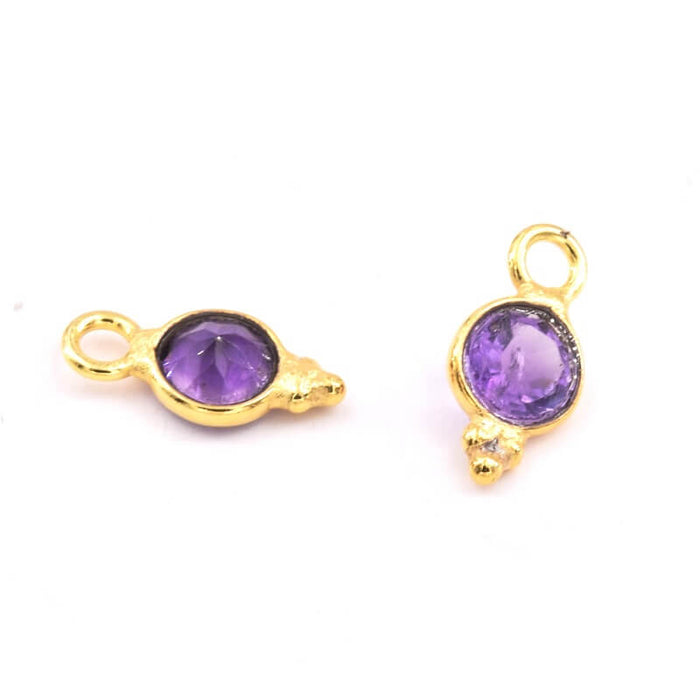 Charm Round tiny Pendant Amethyst Set sterling Silver flash Golden plated 8x5mm (2)