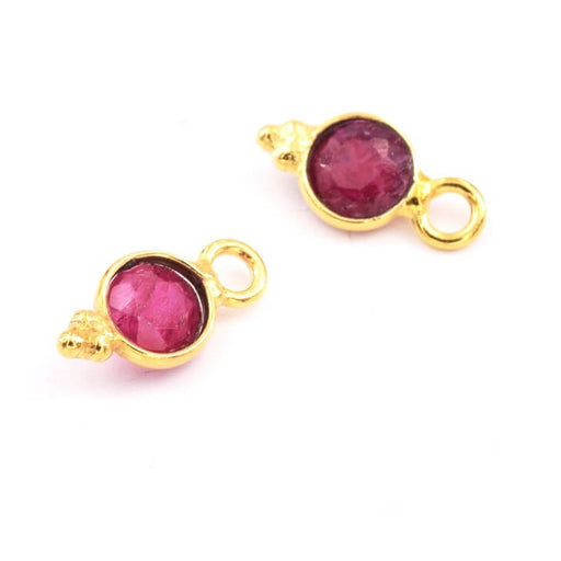 Charm Round tiny Pendant Ruby Set Sterling Silver flash Golden plated 8x5mm (2)