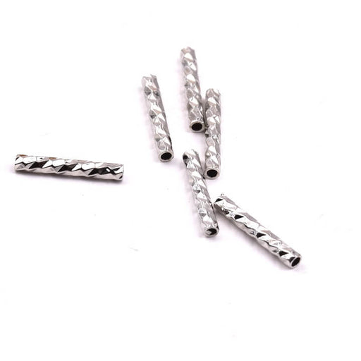 Tube Beads Cylinder Rhodium Plated 10x1.5mm - Hole: 0.5mm (10)