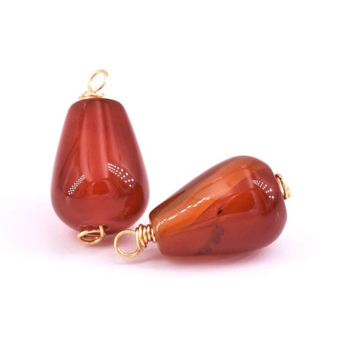 Buy Drop Connectors Pendant Red Agate orange with Gold Plated Wire 20x9mm (2)