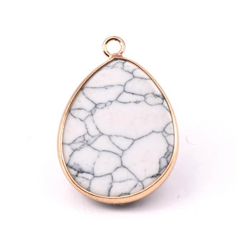 Pendant White Howlite Set in Golden Brass 30x21mm (1)