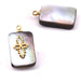 Black Shell Rectangle Pendant with Gold Steel Cross 15x11mm (1)