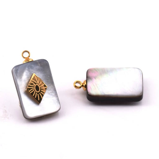 Black Shell Rectangle Pendant with Gold Steel Diamond 15x11mm (1)