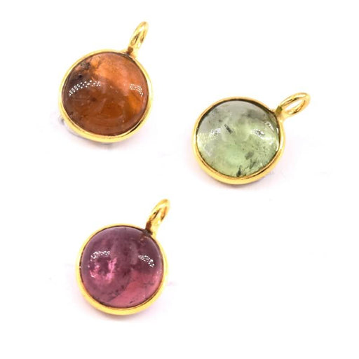 Pendant Charm Tourmaline Mix Golden Sterling Silver 7mm (3)