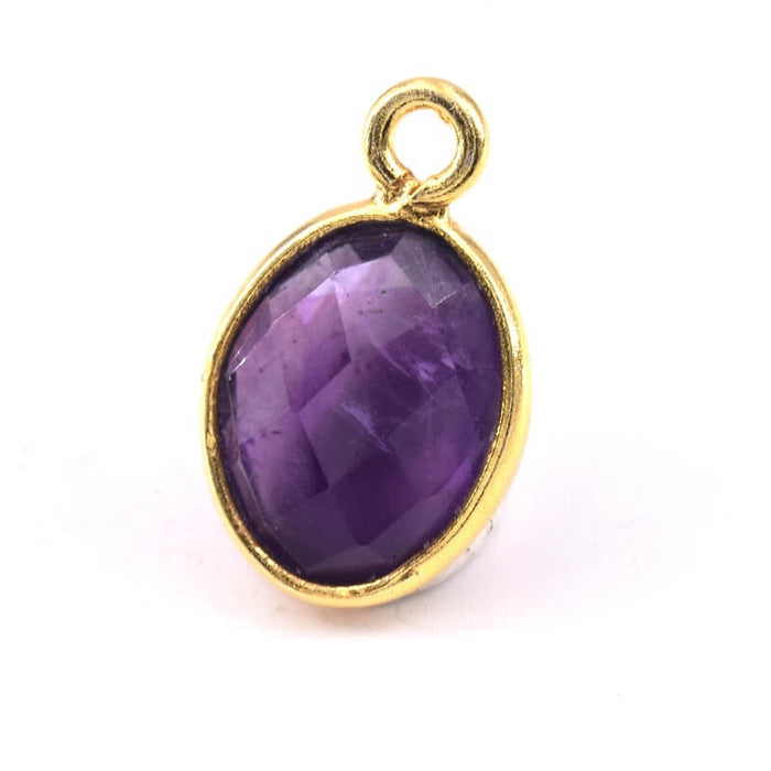 Pendant Oval Faceted Amethyst Set Terling Silver Gilded thin Gold 12x9mm (1) total lengh 15mm