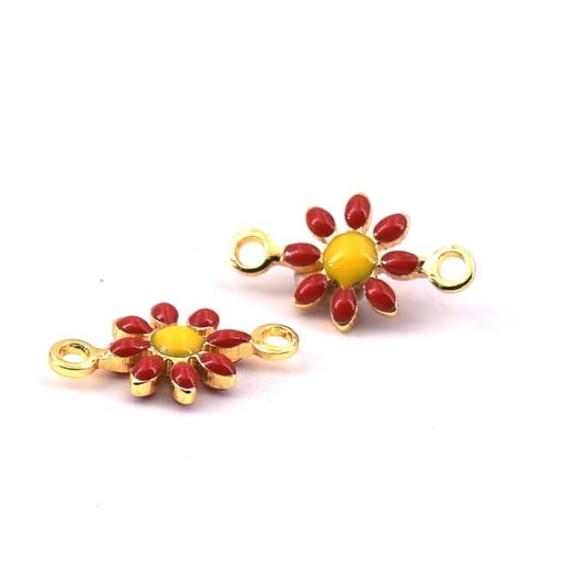 Buy Daisy Flower Charm Connector Brass Gold Red Enamel 7mm (2)