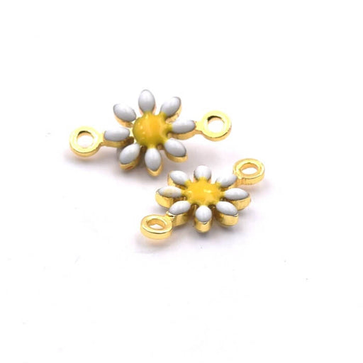 Buy Daisy Flower Charm Connector Brass Gold White Enamel 7mm (2)
