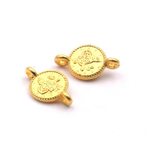 Round Charm Connector Beaded Gold Brass 7mm (2)