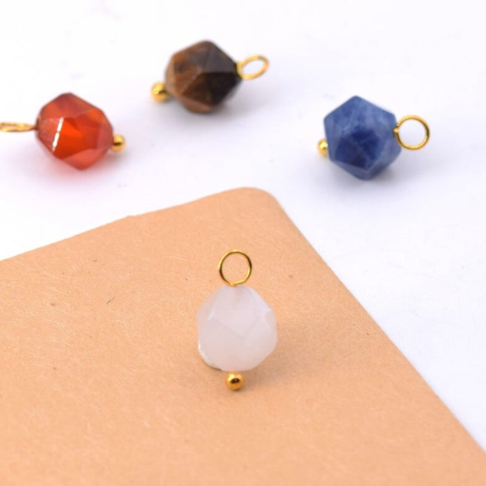 Charms Polygon Natural Agate Bead White Jade - 8x9mm - Golden Brass pin (2)