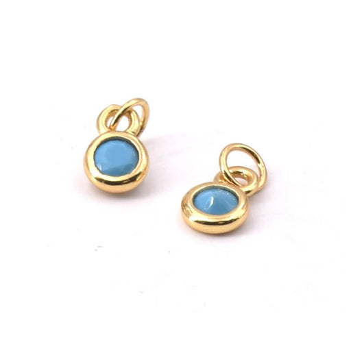 Buy Mini Charms Round Turquoise golden Brass Setting - 6.5x4.5mm (2)