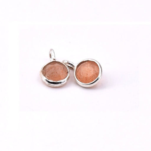 Tiny Charms Pendants Round Sun Stone Set sterling Silver - 7x5mm (2)