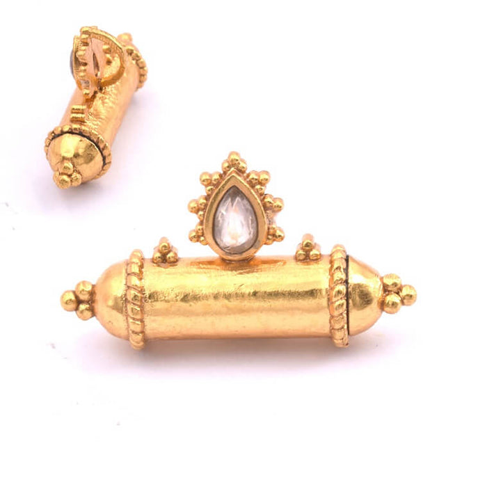 Pendant talisman tube brass flash gold and labradorite 27x15mm (1)