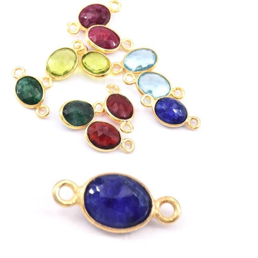 Oval Connector Lapis Lazuli Set in 925 Sterling Silver and golden - 9x7mm (1)