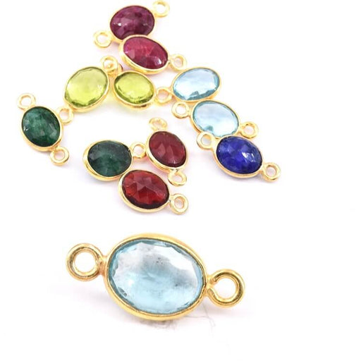 Oval Connector Blue Topaz Set in 925 Sterling Silver and golden - 9x7mm (1)