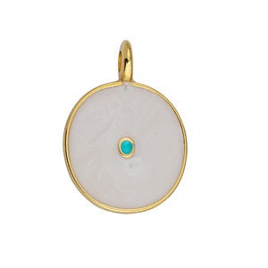 Buy Round pendant white enamel and turquoise flash gold 20x21mm (1)