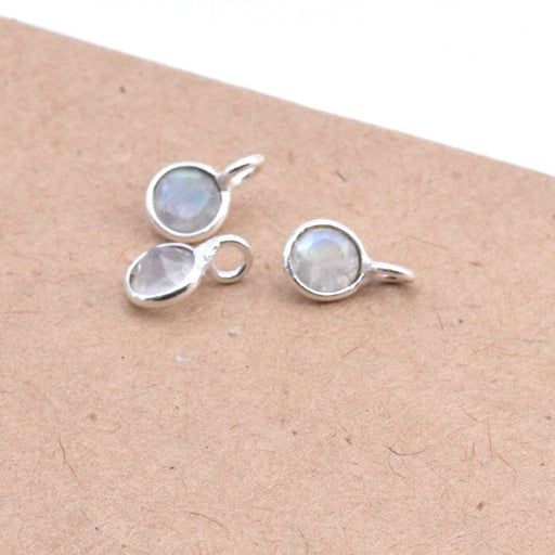 Mini Charms Pendants Round Moonstone Set Silver 925 - 8x5mm (2)