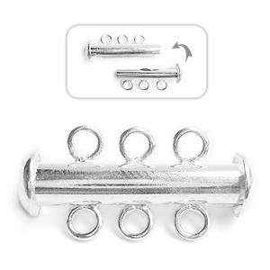 Slide in clasp 3 strands metal silver plated 20mm (1)