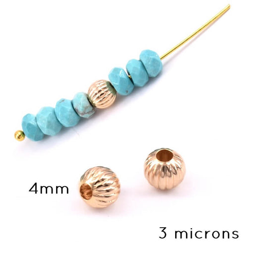 Round Beads striated Gold Plated 3 Microns 4mm - Hole: 1mm (2)