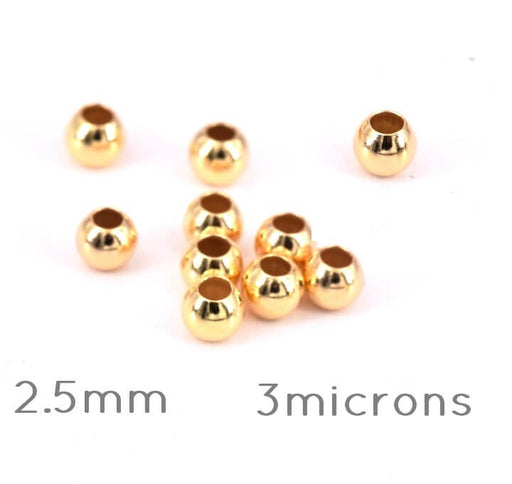 Round Beads Sterling Silver Gold Plated 3 Microns 2.5mm - Hole: 1.2mm (10)