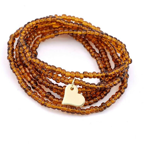 Buy Long Necklace Bracelet Seed Beads Topaz on Elastic - Golden Heart 10x11mm (1)