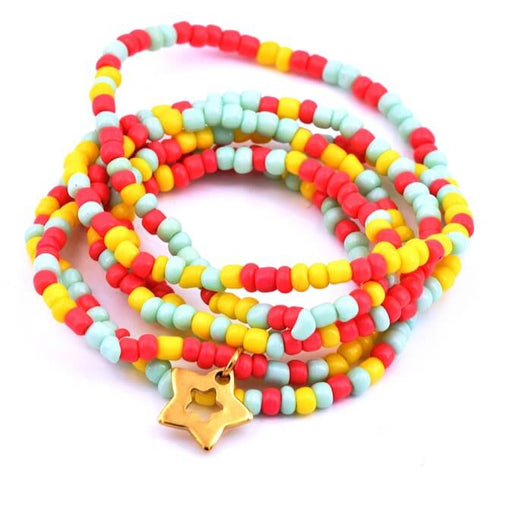 Buy Long Necklace Bracelet Seed beads Multicolor on Elastic - Star Golden Steel 11x12mm (1)