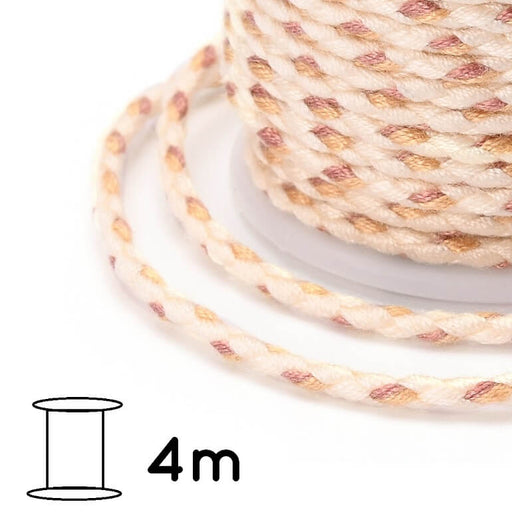 Buy Braided Cotton Cord with Nude Brown and White Thread - 2mm (4m spool)