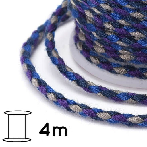 Buy Braided Cotton Cord with Blue Gray and Purple Thread - 2mm (4m spool)
