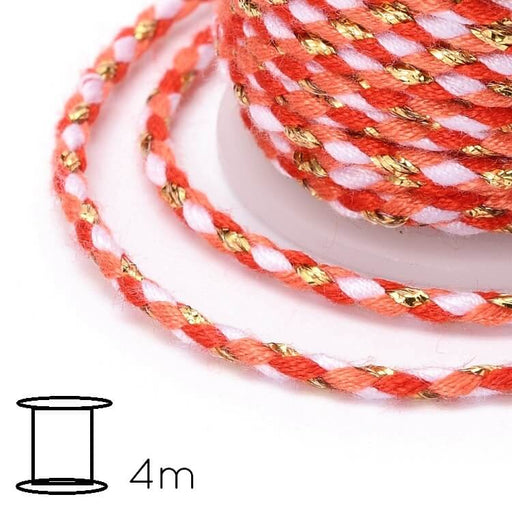 Buy Braided Cotton Cord with Gold, Orange and White Thread - 2mm (4m spool)
