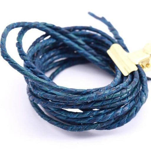 Buy Leather cord Handmade twisted 2mm - Tuareg blue (50cm)
