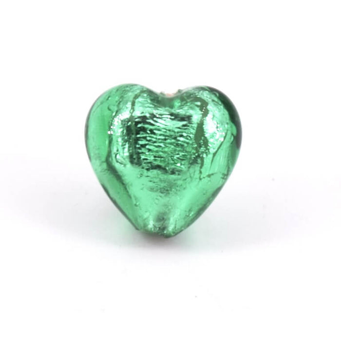 Murano Bead Heart Green and Silver 10mm (1)