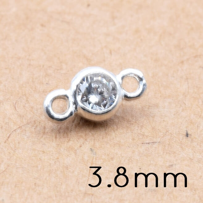Connector Link Round Sterling Silver with Zircon 3.8mm (1)